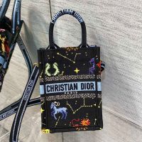 Mini Vertical Dior Book Tote with Strap In Pixel Zodiac Motif Canvas Black