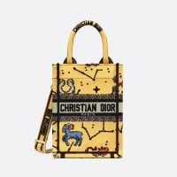 Mini Vertical Dior Book Tote with Strap In Pixel Zodiac Motif Canvas Yellow