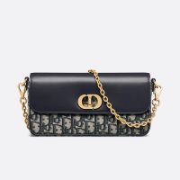 Mini Dior 30 Montaigne Avenue East-West Double Carry Bag In Oblique Jacquard and Smooth Calfskin Blue