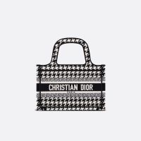 Mini Dior Book Tote In Macro Houndstooth Motif Canvas Black