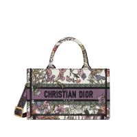 Mini Dior Book Tote with Strap in 4 Saisons Ete Embroidery White/Purple