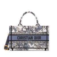 Mini Dior Book Tote with Strap in Chardons Embroidery Blue