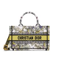 Mini Dior Book Tote with Strap in Chardons Embroidery White