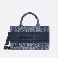 Mini Dior Book Tote with Strap In Oblique Jacquard Denim Blue
