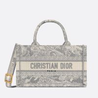Mini Dior Book Tote with Strap In Toile De Jouy Motif Canvas Grey