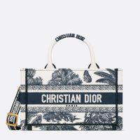 Mini Dior Book Tote with Strap In Toile de Jouy Palms Motif Canvas White/Blue