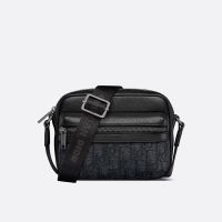 Mini Dior Rider 2.0 Zipped Messenger Bag In Grained Calfskin and Oblique Motif Canvas Black