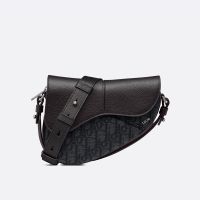 Mini Dior Saddle Bag In Grained Calfskin and Oblique Motif Canvas Black