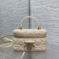 Dior Mini Vanity Case with Detachable Bow in Cannage Lambskin Beige