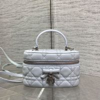 Dior Mini Vanity Case with Detachable Bow in Cannage Lambskin Glacier Blue