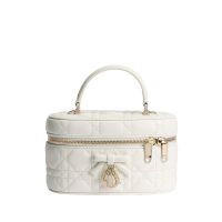 Dior Mini Vanity Case with Detachable Bow in Cannage Lambskin White