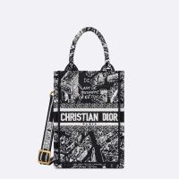 Mini Vertical Dior Book Tote with Strap In Plan de Paris Motif Canvas Black