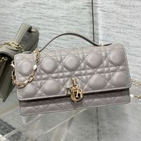 Mini Miss Dior Top Handle Bag In Cannage Lambskin Grey