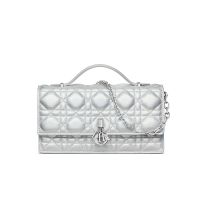 Mini My Dior Bag In Cannage Lambskin Silver