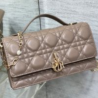 Mini Miss Dior Top Handle Bag In Cannage Lambskin Taupe