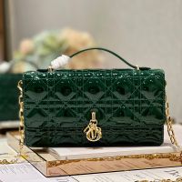 Mini My Dior Bag In Patent Cannage Calfskin Green