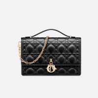 Small Miss Dior Top Handle Bag In Cannage Lambskin Black