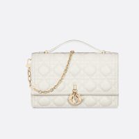 Small Miss Dior Top Handle Bag In Cannage Lambskin White