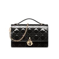 Small Miss Dior Top Handle Bag In Patent Cannage Calfskin Black
