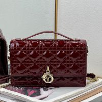 Small Miss Dior Top Handle Bag In Patent Cannage Calfskin Burgundy