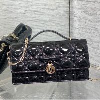 Mini My Dior Bag with Detachable Bow in Patent Cannage Calfskin Black