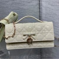 Mini My Dior Bag with Detachable Bow in Patent Cannage Calfskin White