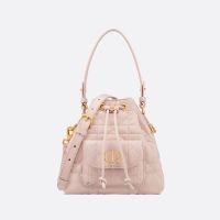 Nano Dior Caro Bucket Bag In Macrocannage Lambskin Cherry