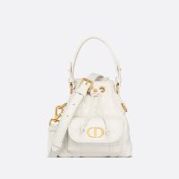 Nano Dior Caro Bucket Bag In Macrocannage Lambskin White
