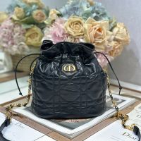Small Dior 30 Montaigne Bucket Bag in Cannage Lambskin Black