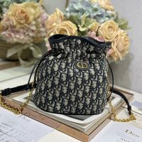 Small Dior 30 Montaigne Bucket Bag in Oblique Jacquard Blue