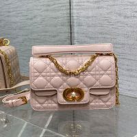 Small Dior Jolie Top Handle Bag in Cannage Calfskin Pink