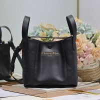 Small Dior Signature Bucket Bag In Cannage Calfskin and Smooth Calfskin Black