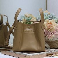 Small Dior Signature Bucket Bag In Cannage Calfskin and Smooth Calfskin Brown