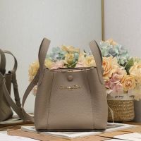 Small Dior Signature Bucket Bag In Grained Calfskin Grey