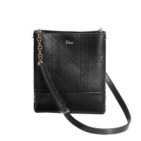 Small Vertical Dior Trianon Bag with Chain in Flat Macrocannage Lambskin Black