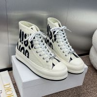 Walk'n'Dior High-Top Platform Sneakers Women Cotton Embroidered with Miss Dior Motif White